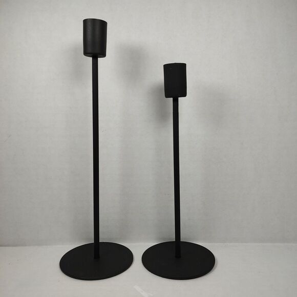 Lot of 2 Black Metal Candlesticks Candle Holders Minimalist Modern Taper Stand - Picture 2 of 11